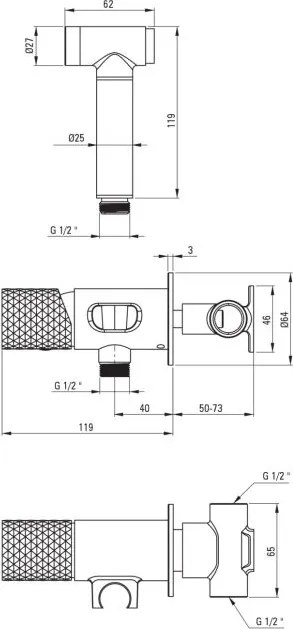 🚿 Baterie încastrată pentru bideu SILIA HEXA, cu duș de mână tip bidetta – Finisaj oțel șlefuit – Cod BHS_F34M