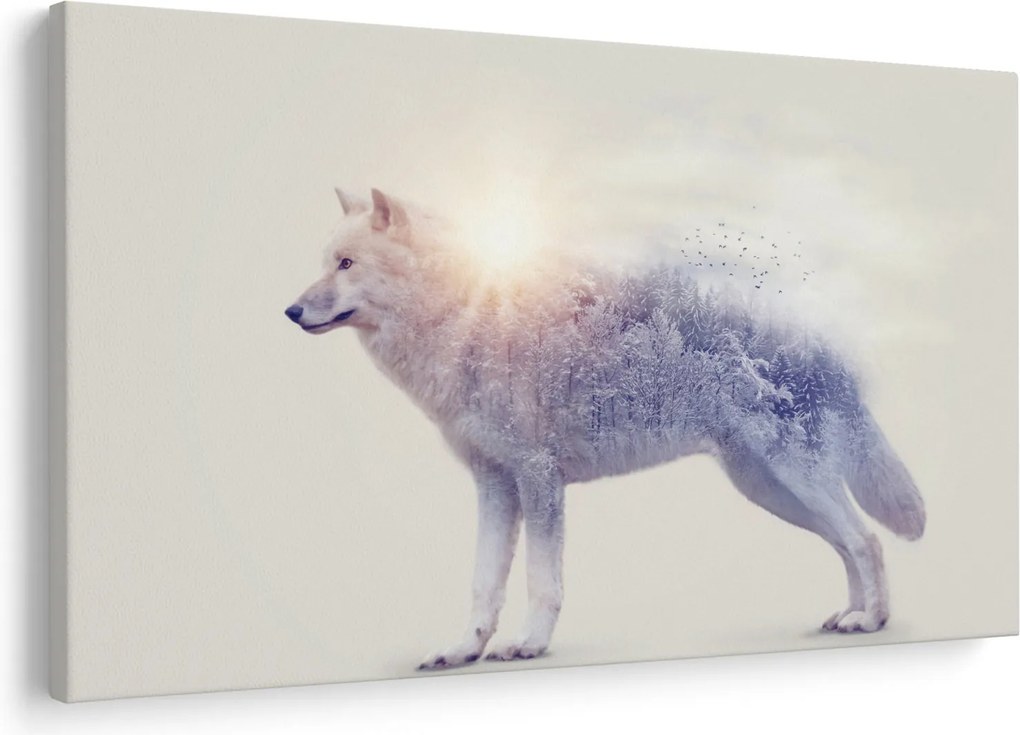 Tablou - Lupul arctic oglindit în peisaj sălbatic (90x60 cm)
