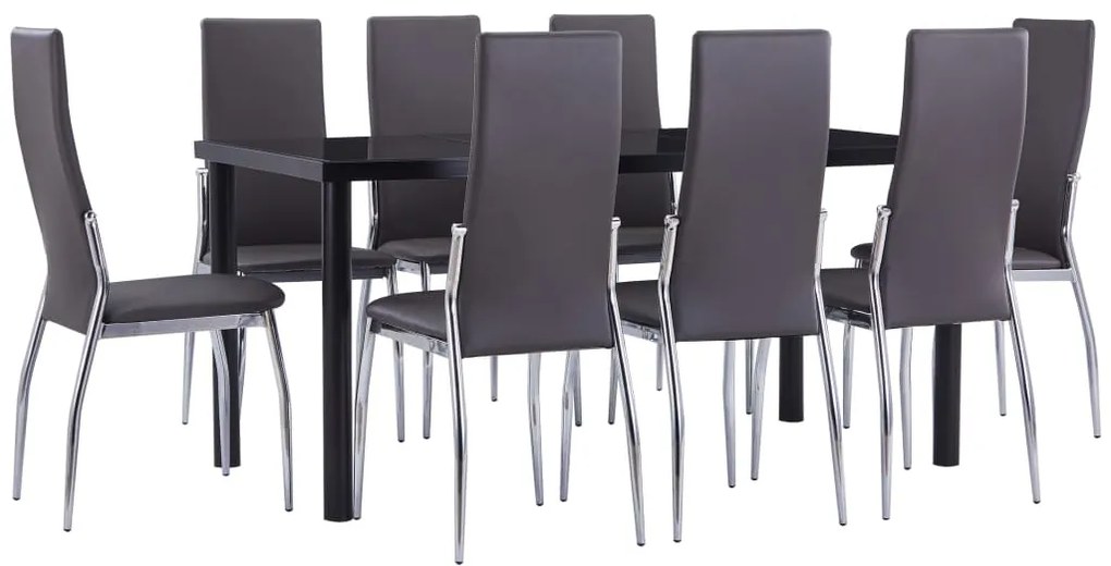 3053042 vidaXL Set mobilier de bucătărie, 9 piese, gri, piele ecologică