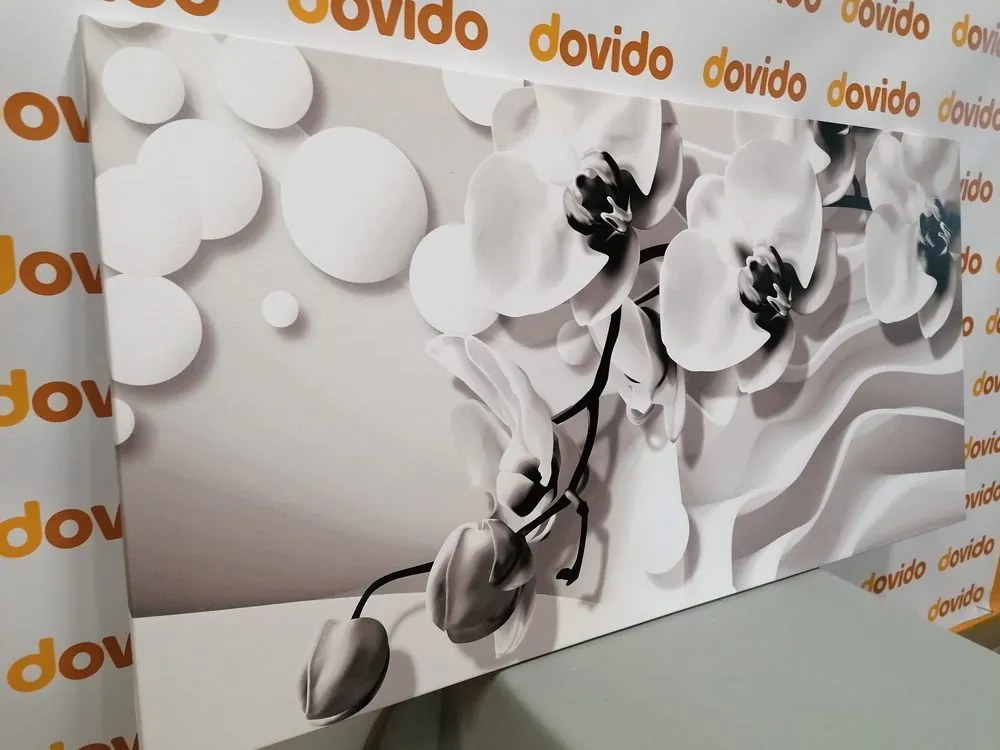 Tablou orhidee pe fundal abstract alb-negru