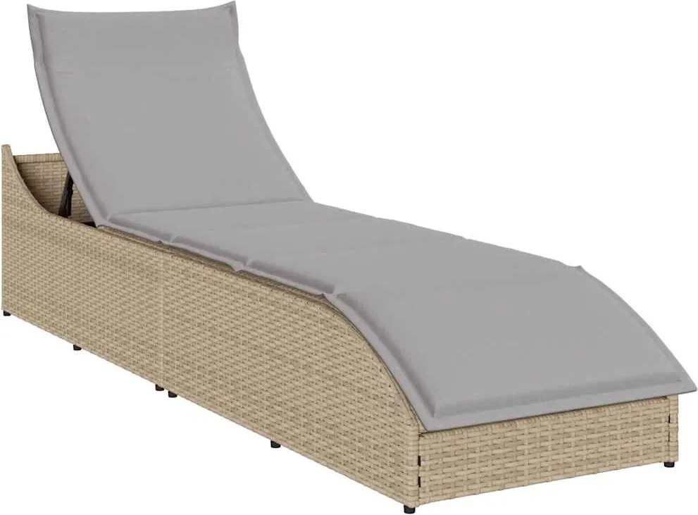 vidaXL Sezlong pliabil cu pernă și depozitare din polirattan bej