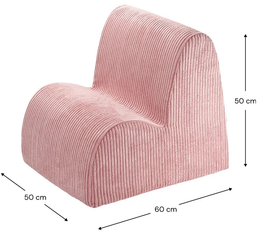 Fotoliu de copii roz cu tapițerie din catifea reiată Cloud – Wigiwama