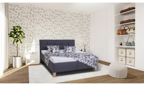 Pat tapițat MARIA, 160 x 200 cm, gri, cu spațiu de depozitare, fără saltea