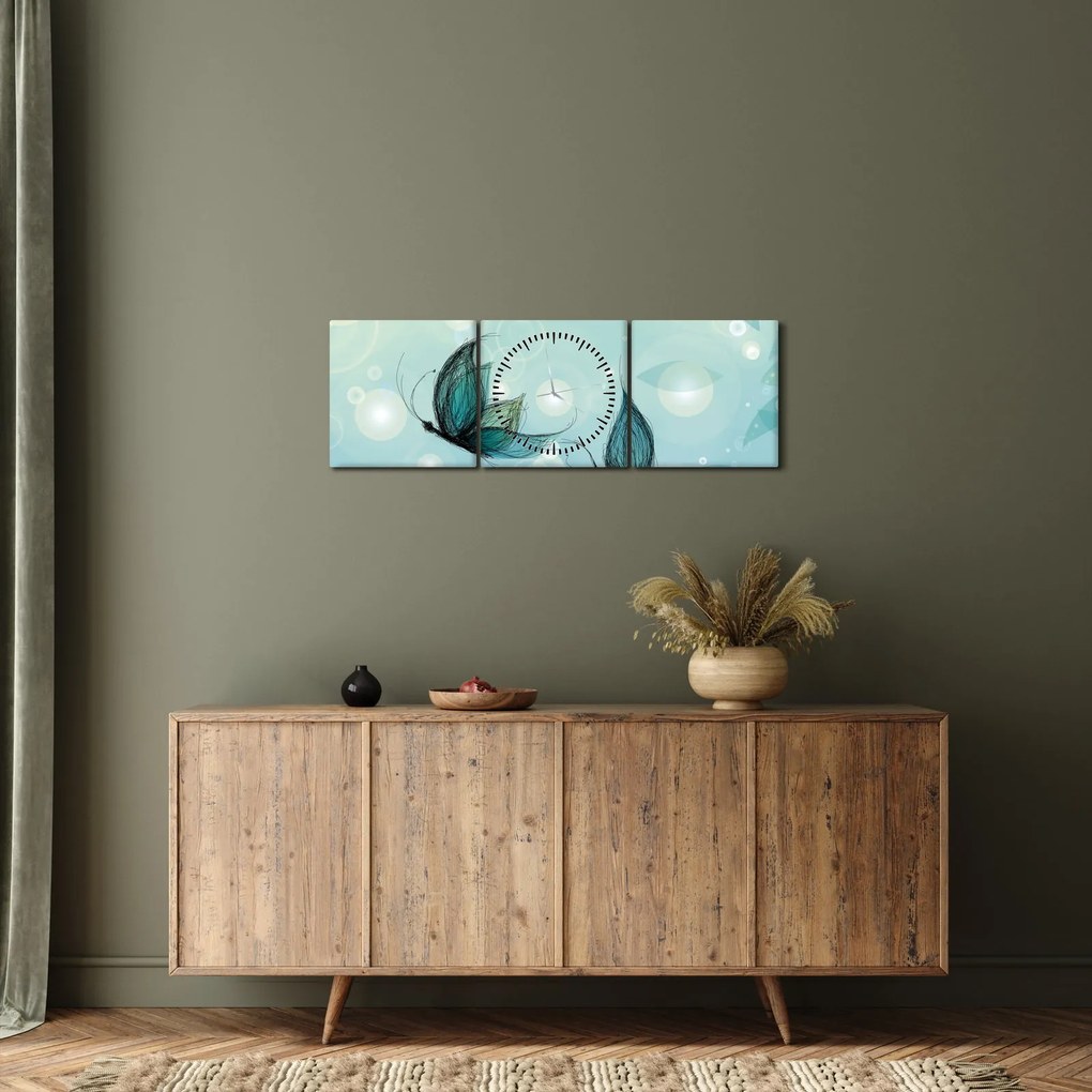 Tablou - Fluturi albaștri (cu ceas) (90x30 cm)