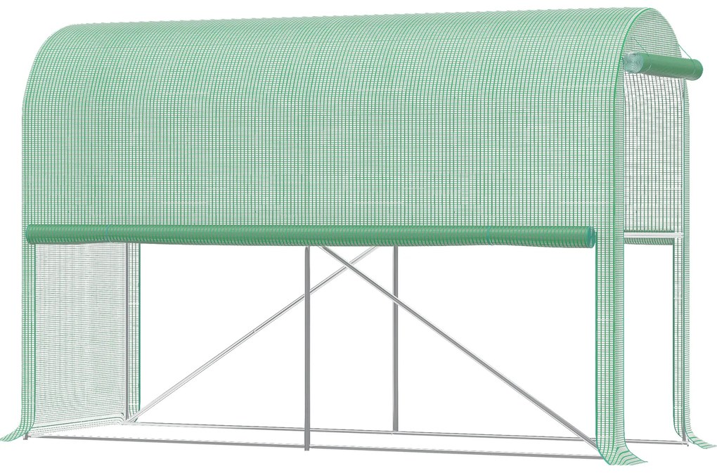 Outsunny Seră de grădină PE, seră de balcon, folie consolidată 140 g/m², structură din oţel, uşă pliabilă cu fermoar, pentru legume plante flori, interior şi exterior, 300 x 100 x 200 cm, verde | Aosom Romania