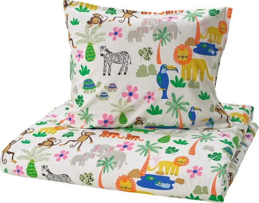 Lenjerie de pat din bumbac pentru copii JUNGLE DREAM TALES colorata, 100% bumbac Dimensiune lenjerie de pat: 70 x 80 cm | 140 x 200 cm