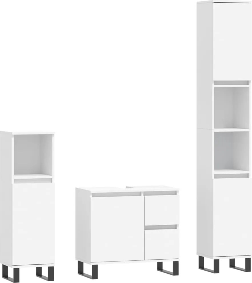 vidaXL Set mobilier de baie, 3 piese, alb, lemn compozit