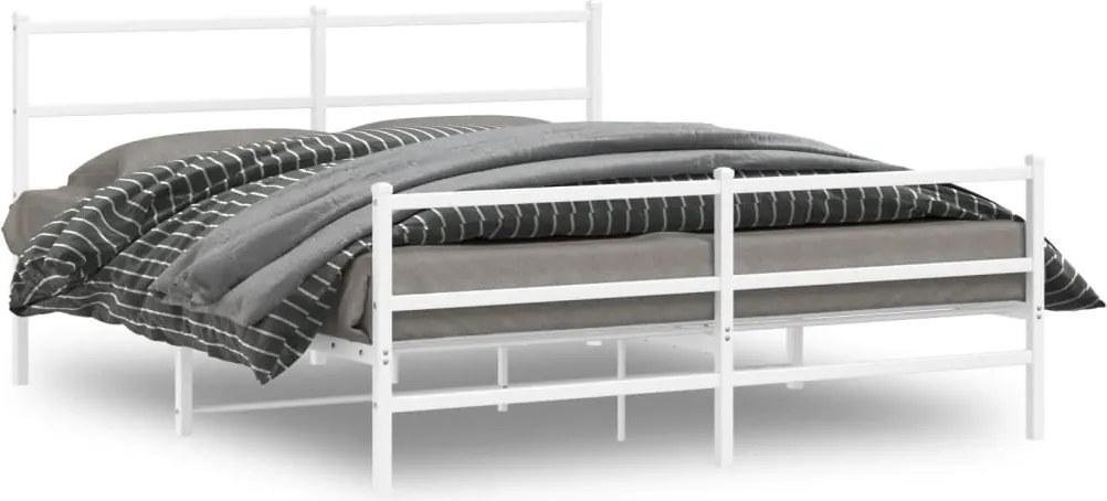 vidaXL Cadru pat metalic cu tăblie de cap/picioare , alb, 150x200 cm