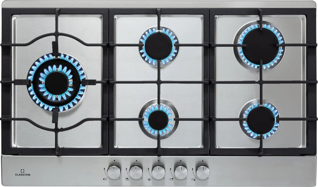 Klarstein Ignito Chef Edition, 5 zone, plită pe gaz, 5 arzătoare, arzătoare Sabaf, suprafață din sticlă ceramică