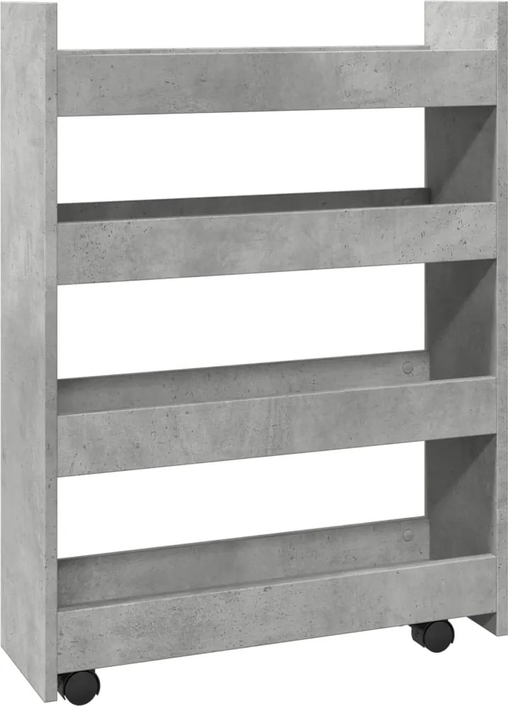vidaXL Cărucior depozitare îngust, 4 niveluri gri beton lemn prelucrat