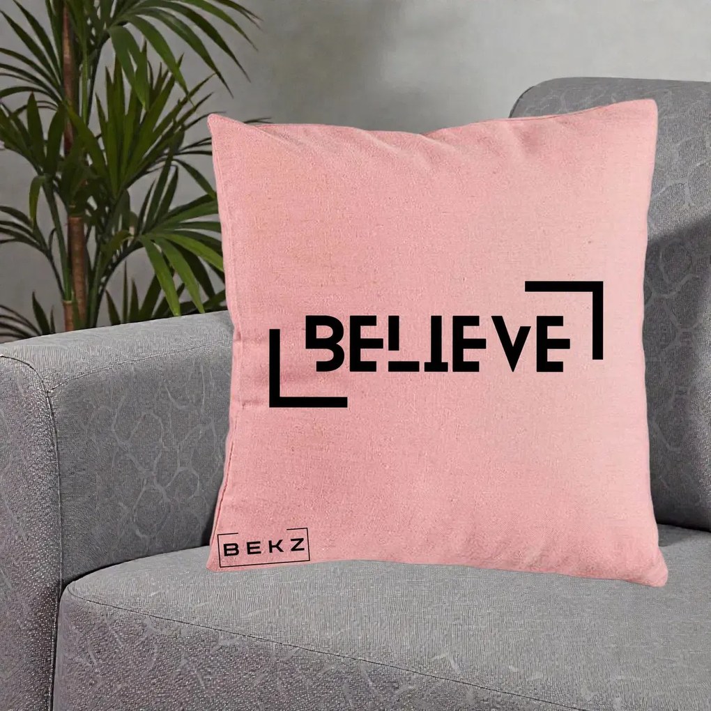 Perna Decorativa Believe Minimalist, 40x40 cm, Roz, Husa Detasabila, Perna Inclusa, BEKZ®