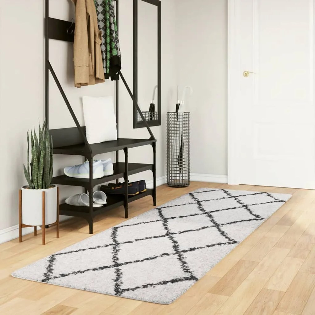 vidaXL Covor pufos &quot;PAMPLONA&quot; fire înalte negru/crem modern 80x250 cm