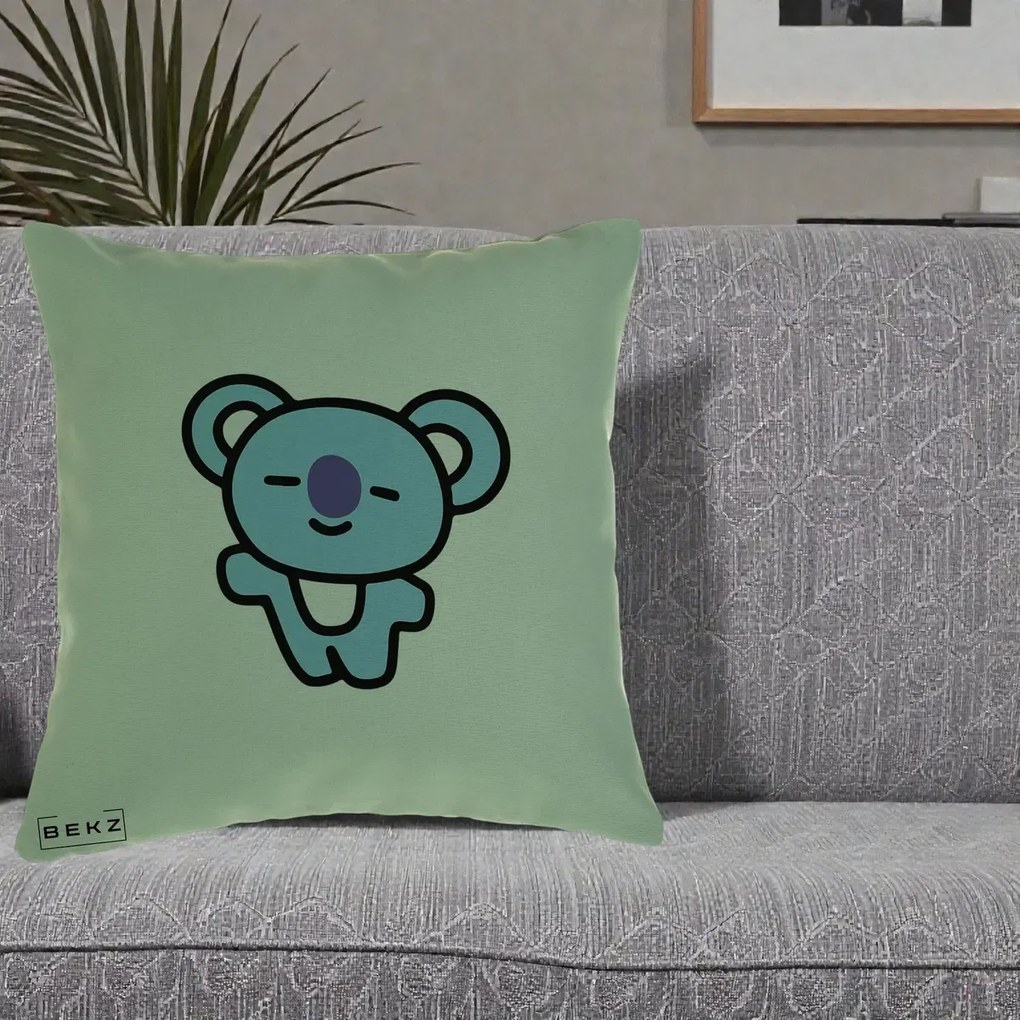 Perna Personalizata BT21 Koya Kawaii, 40x40 cm, Verde, Husa Detasabila, Perna Inclusa, BEKZ®