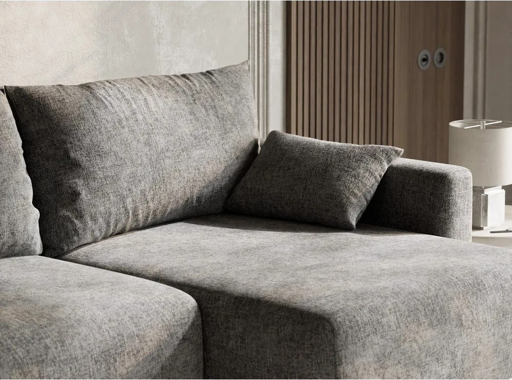 Colțar gri extensibil/cu spațiu de depozitare cu tapițerie din chenille (cu colț pe partea dreaptă/cu șezlong) Leon – Maison de Rêve