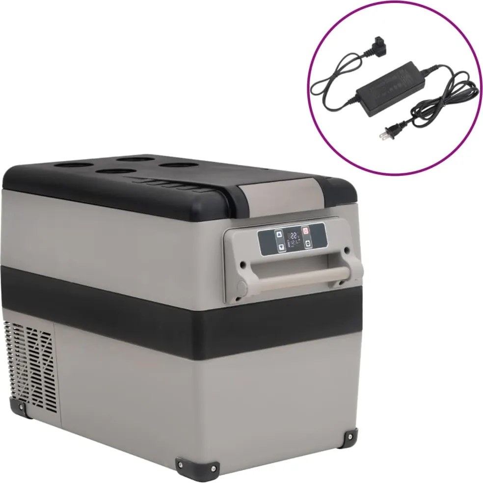 vidaXL Cutie frigorifică cu mâner și adaptor negru&gri 35 L PP și PE