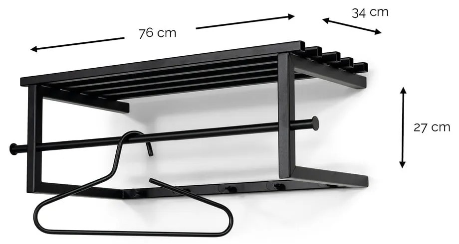 Cuier de perete negru cu raft din metal 76 cm Marco – Spinder Design