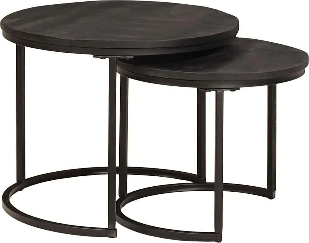 vidaXL Mese de Cafea Nesting 2 pcs Negru Lemn masiv de mango și oțel