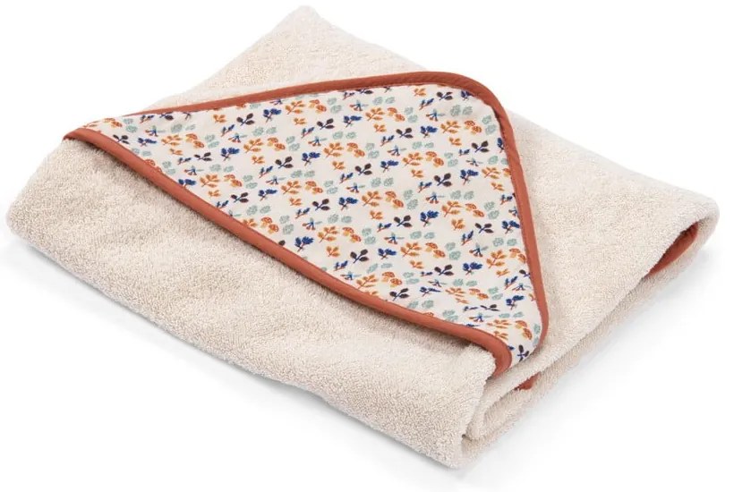 Prosop pentru copii din bumbac crem cu glugă 80x80 cm Pomme des Bois - Moulin Roty