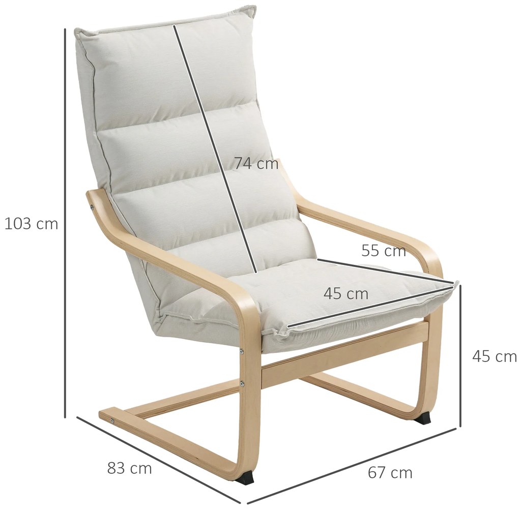 HOMCOM Fotoliu salon fotoliu de relaxare modern fotoliu cameră cu brațe încovoiate, perne, 67 x 83 x 105 cm, crem | Aosom Romania