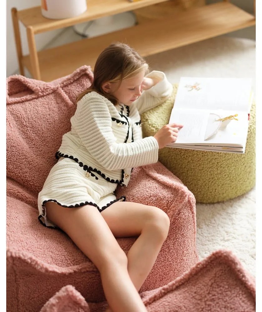 Puf de copii verde cu tapițerie din țesătură bouclé – Wigiwama