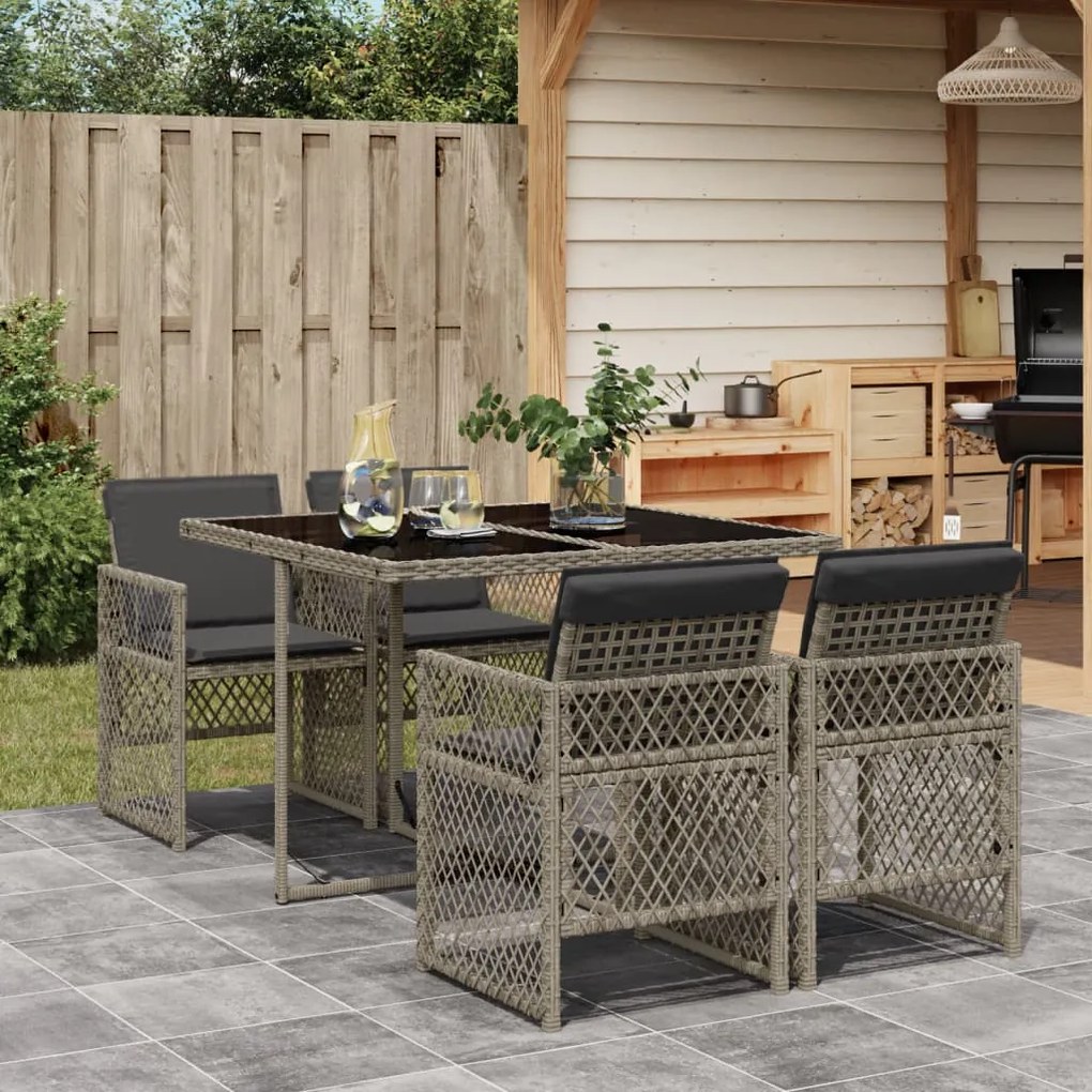 vidaXL Set mobilier de grădină cu perne, 5 piese, gri, poliratan