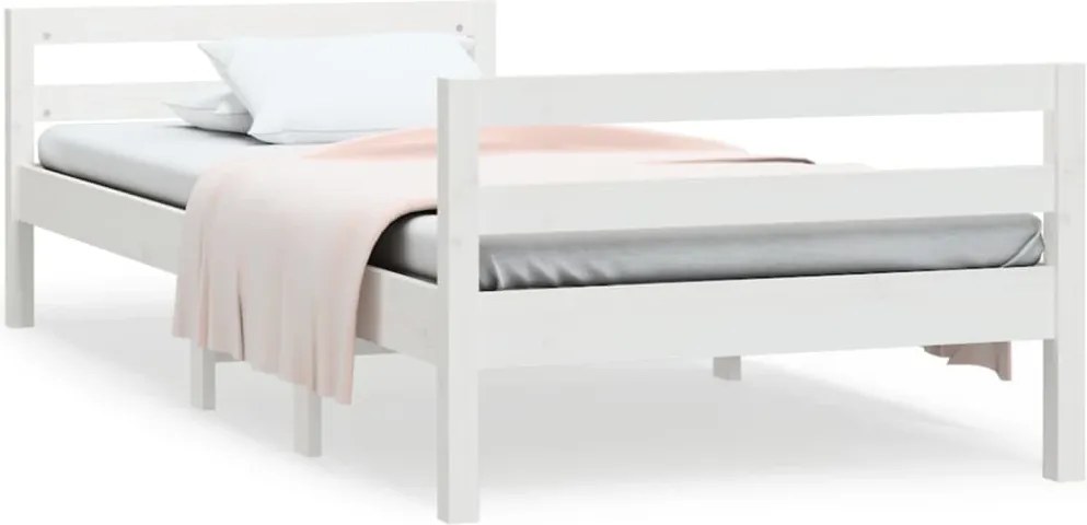 vidaXL Cadru de pat fără saltea, alb, 75x190 cm, lemn masiv de pin
