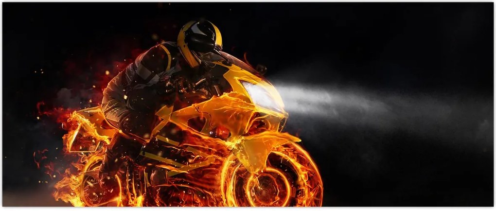Tablou - Motociclist cu flăcări (120x50 cm)