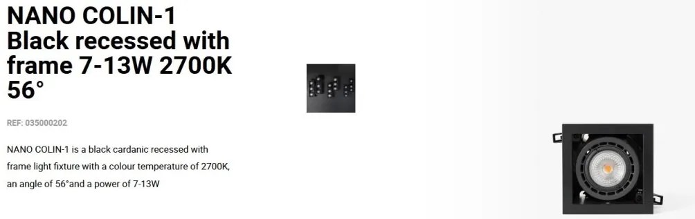 Spot LED incastrabil NANO COLIN-1 Black recessed with frame 7-13W 2700K 56°