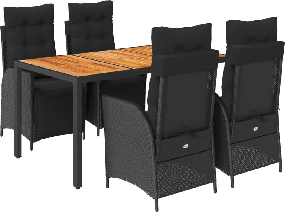 vidaXL Set mobilier de grădină cu perne, 5 piese, negru, poliratan