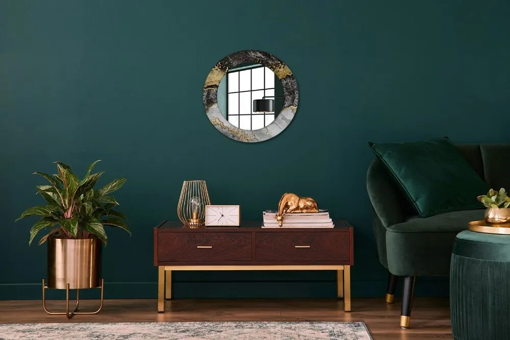 Oglinda rotunda decor perete Marmură și aur fi 50 cm