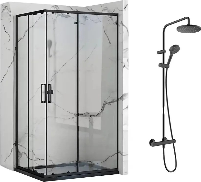 Pachet cabina de dus Rea Punto negru 80x100 cm si coloana de dus Hansgrohe Vernis Blend negru