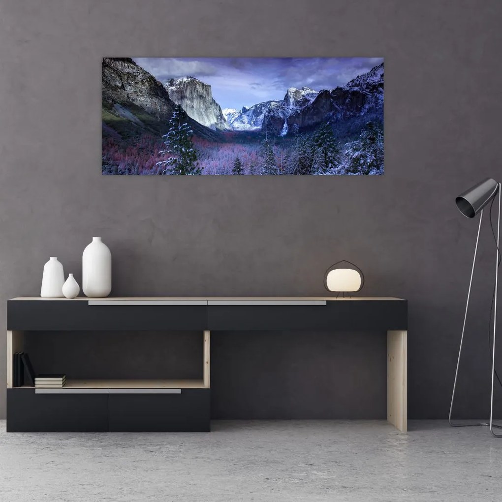Tablou cu peisaj montan iarna (120x50 cm)