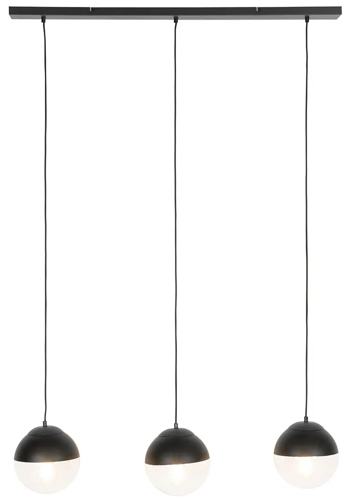 Lampă suspendată retro neagră cu sticlă transparentă ovală cu 3 lumini - Eclipse