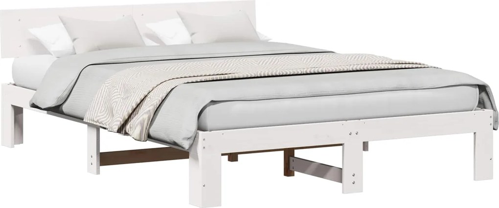 vidaXL Cadru de pat cu headboard Alb 150 x 200 cm Lemn de pin masiv
