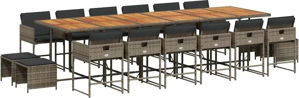 vidaXL Set mobilier de grădină cu perne, 17 piese, gri, poliratan