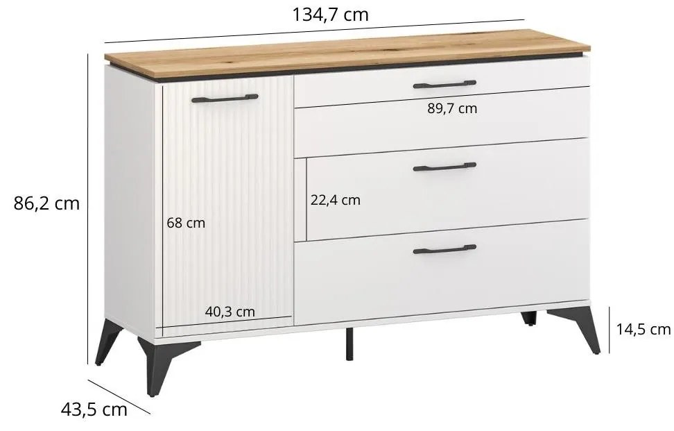 Comodă Vejares 1 (alb + stejar evoke). 1116990