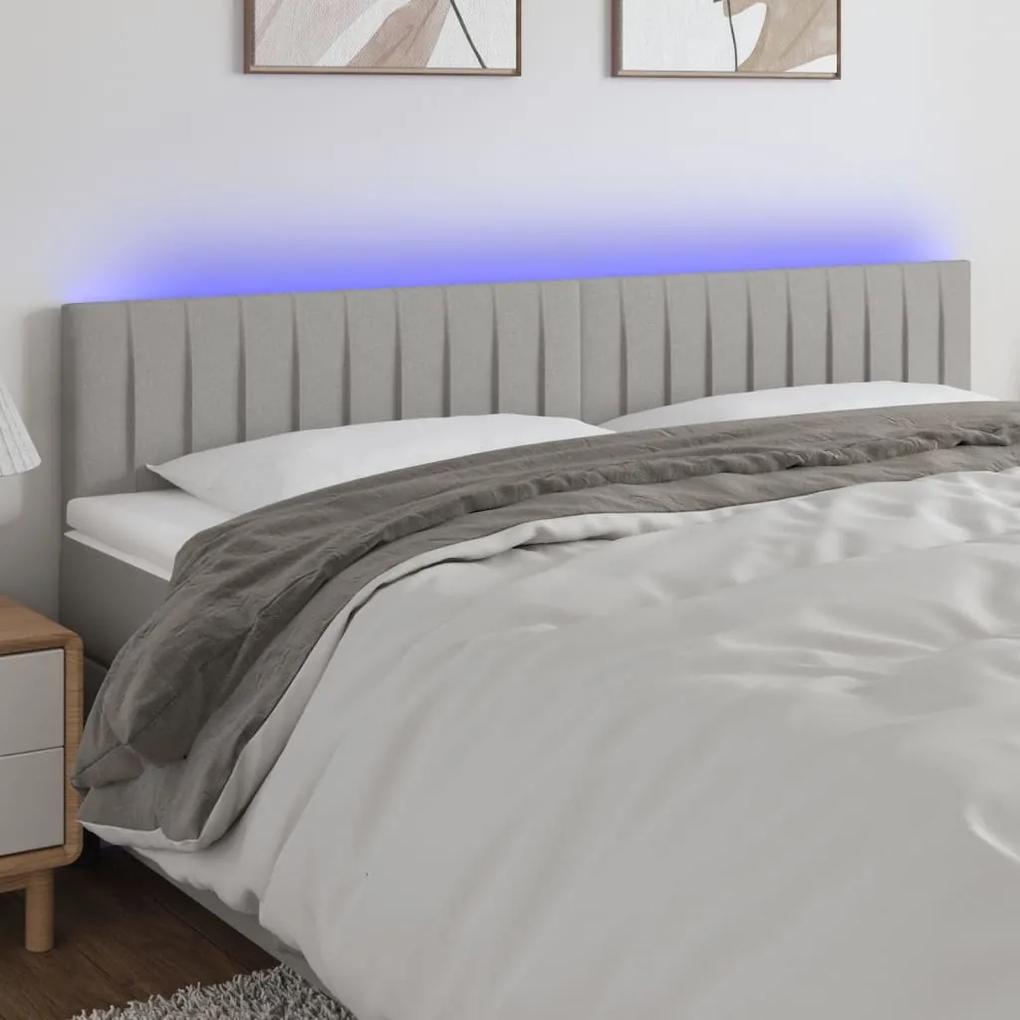 3121864 vidaXL Tăblie de pat cu LED, gri deschis, 180x5x78/88 cm, textil