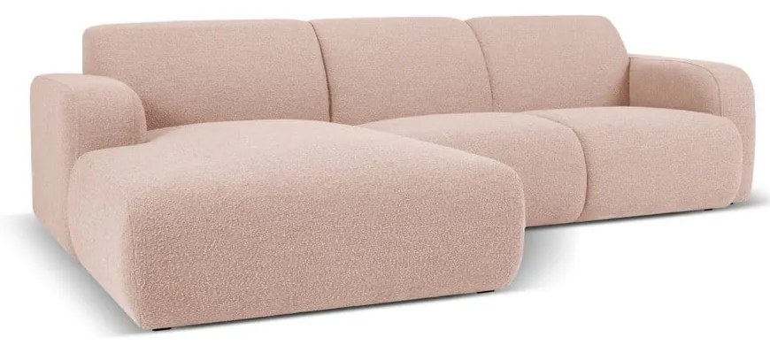 Colțar roz cu tapițerie din stofă bouclé (colț stânga) Molino – Micadoni Home