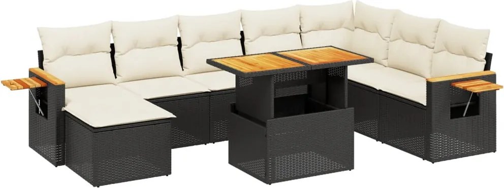 vidaXL Set mobilier de grădină cu perne, 9 piese, negru, poliratan
