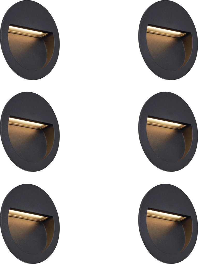 Set de 6 Aplice Moderne Incastrabile Negre cu LED IP65 - Gem