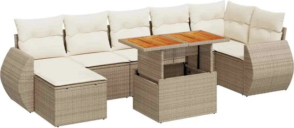 vidaXL Set canapele de grădină, 8 piese, cu perne, bej, poliratan