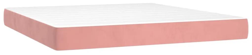 Pat continental cu saltea  LED, roz, 120x200 cm, catifea Roz, 160 x 200 cm, Culoare unica si cuie de tapiterie