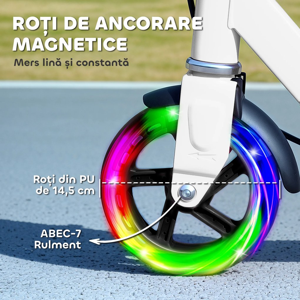 AIYAPLAY Trotinetă pentru Copii 3-8 Ani cu Roți Luminoase, Mâner Reglabil și Frână Spate, Alb | Aosom Romania