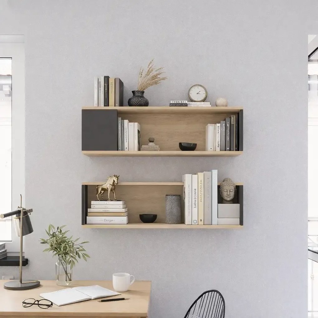 Set raft de perete Riva culoare stejar si antracit 100 cm