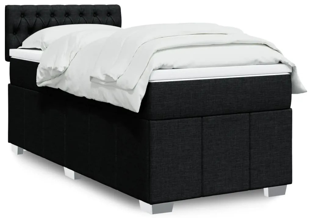 vidaXL Pat box spring cu saltea, negru, 80x200 cm, textil