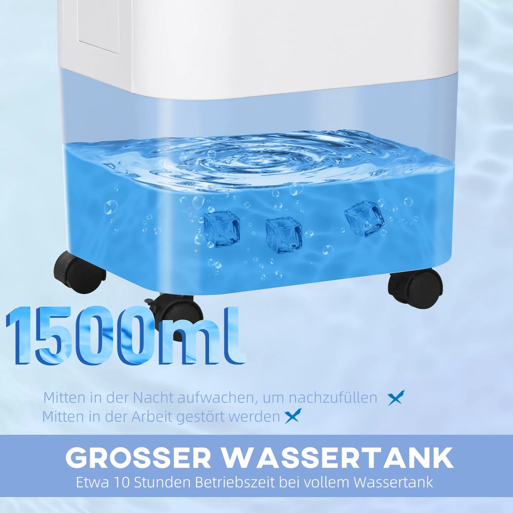 HOMCOM răcitor de aer, aer condiționat, 3 moduri, timer 7,5 ore, pe roți, plastic, alb | Aosom Romania