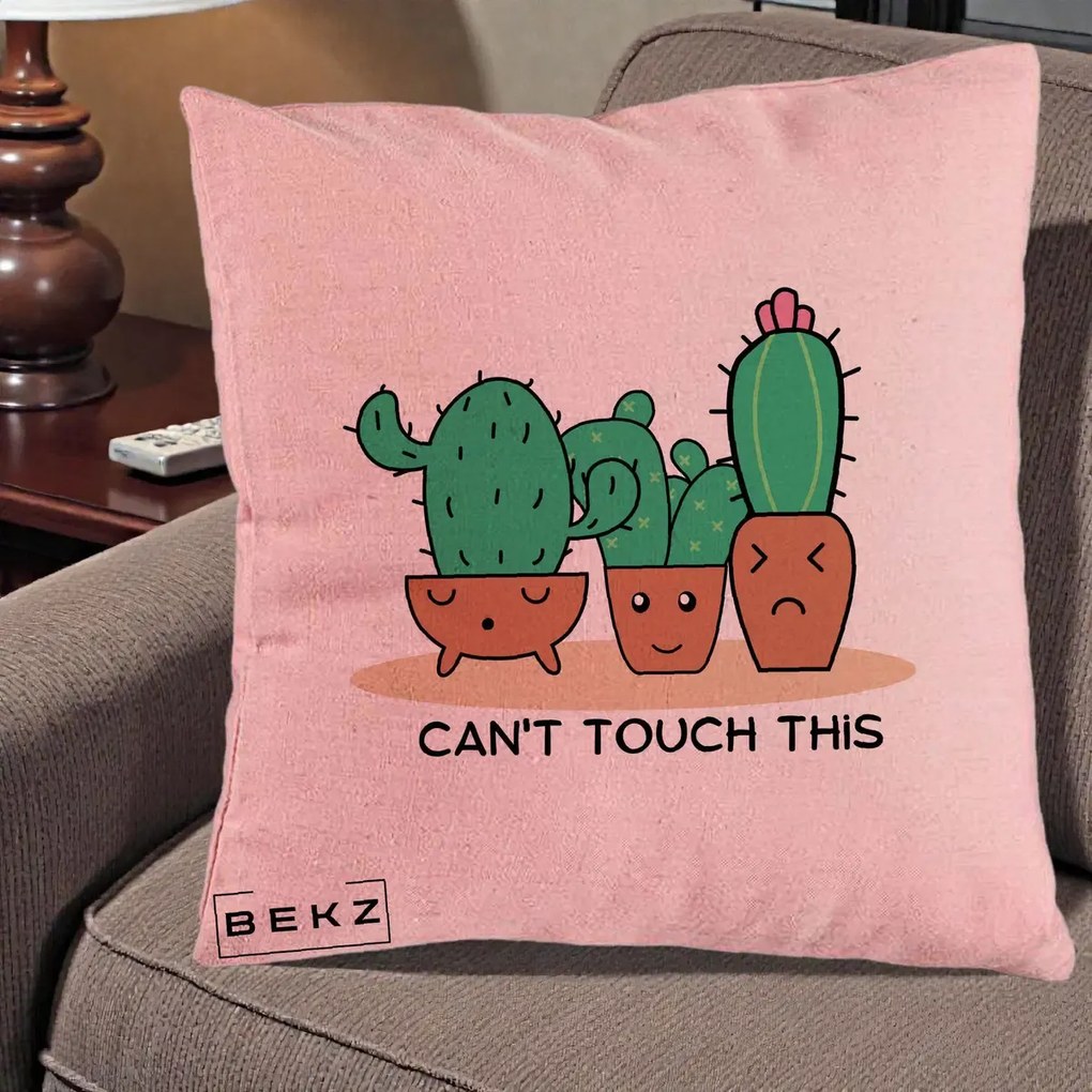 Perna Decorativa Cactus Funny Can't Touch This, 40x40 cm, Roz, Husa Detasabila, Perna Inclusa, BEKZ®