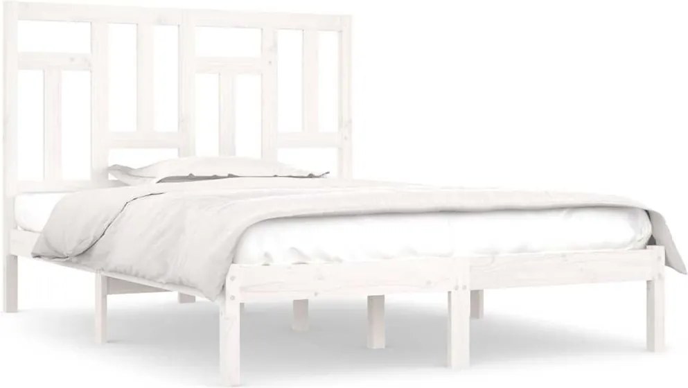 vidaXL Cadru de pat fără saltea, alb, 140x190 cm, lemn masiv de pin