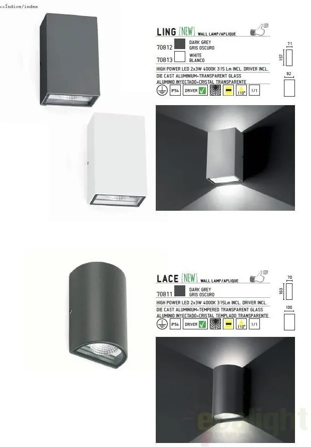 Aplica de perete exterior IP54, LED Ling 70812