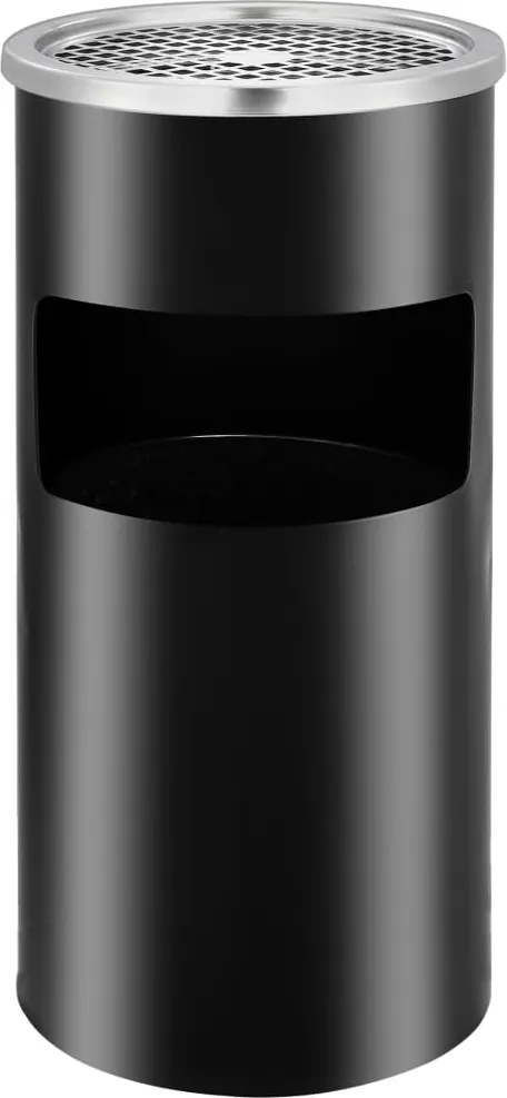 vidaXL Coș de gunoi de perete cu scrumieră, negru, oțel, 26 L